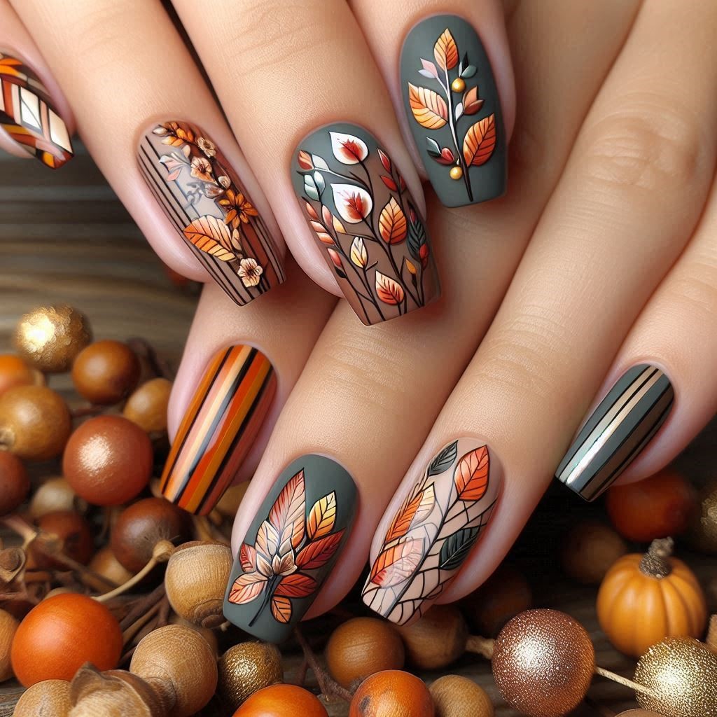 طرح ناخن پاییزی مینیمال 1403 ساده و شیک