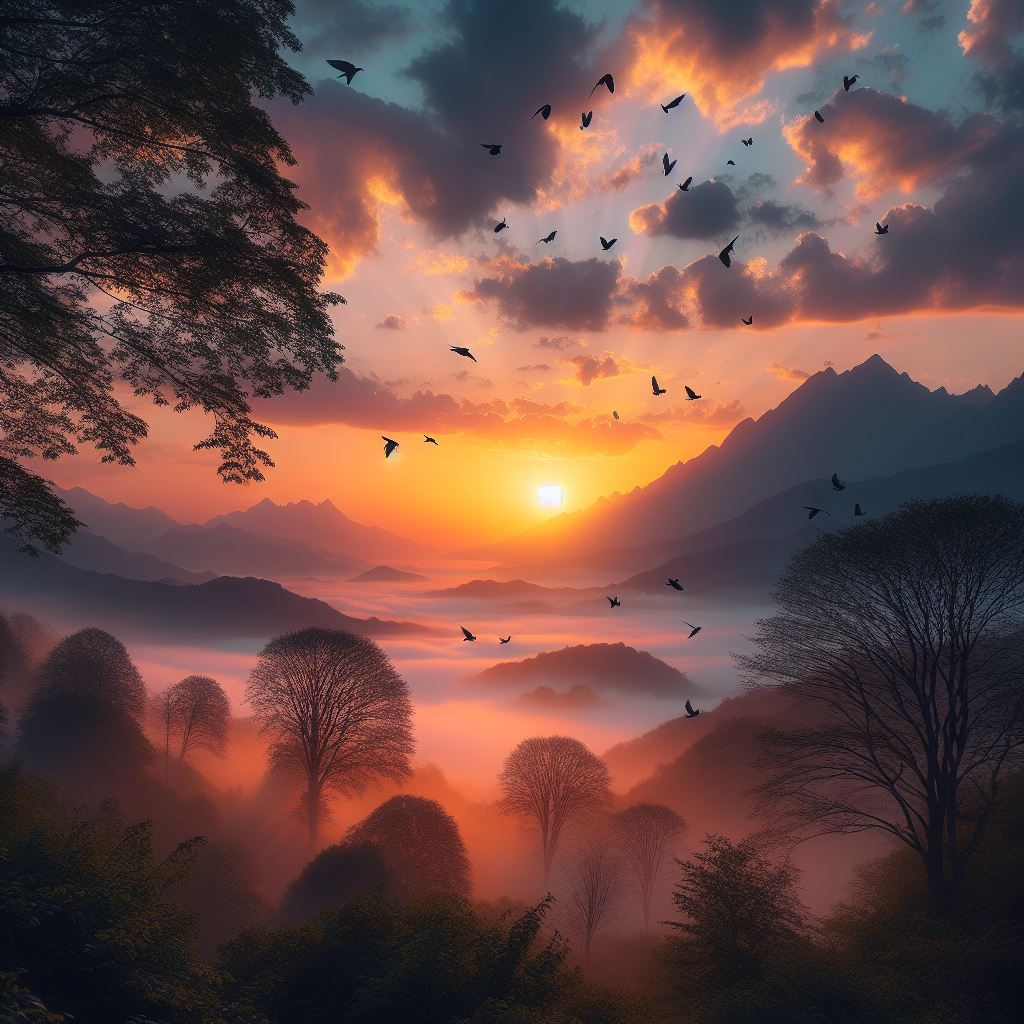 عکس طلوع آفتاب در جنگل