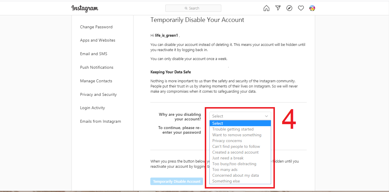 آموزش دی اکتیو کردن اکانت اینستاگرام