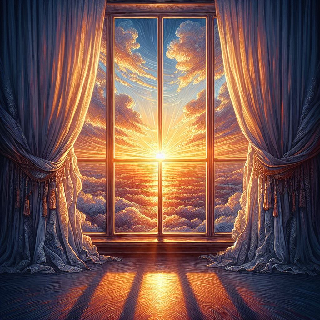 عکس طلوع خورشید از پشت پنجره