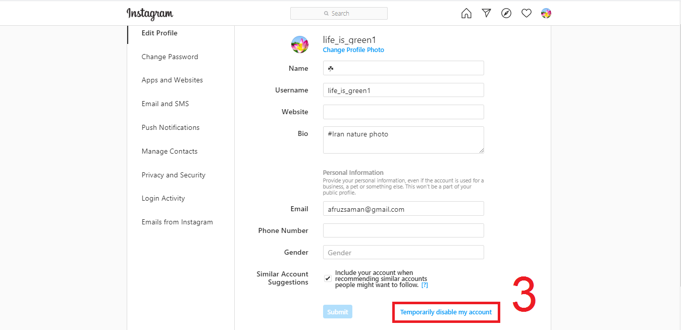 آموزش دی اکتیو اکانت اینستاگرام