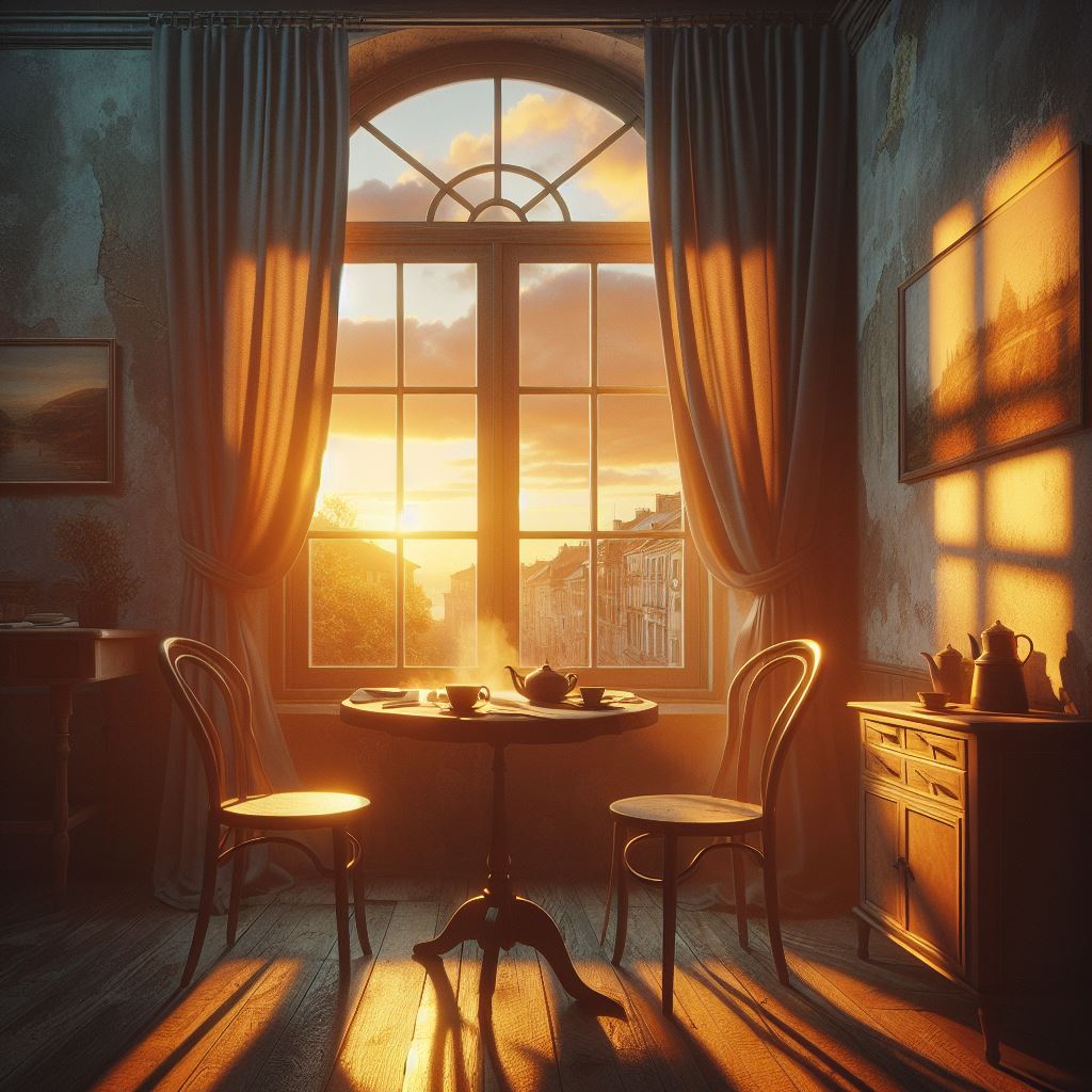 عکس طلوع خورشید از پشت پنجره