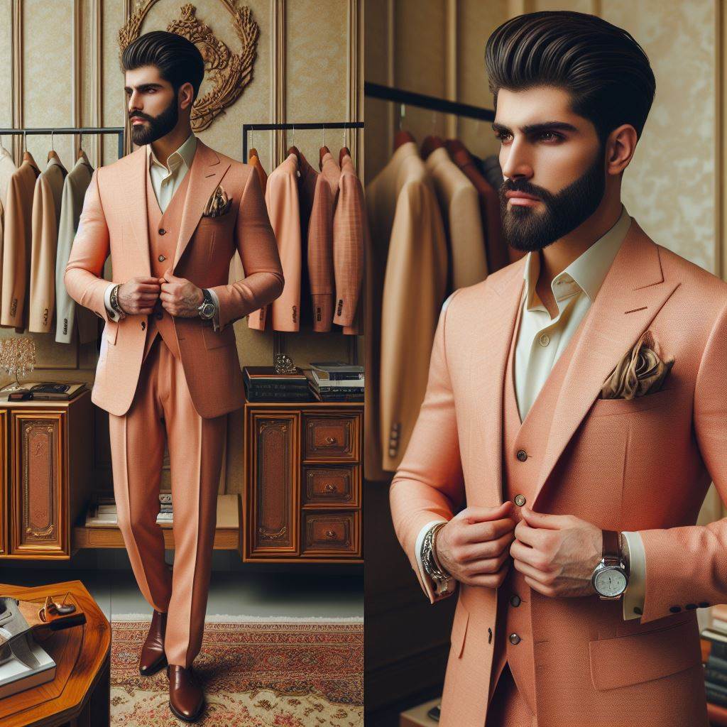 استایل مردانه با رنگ سال 1403 هلویی